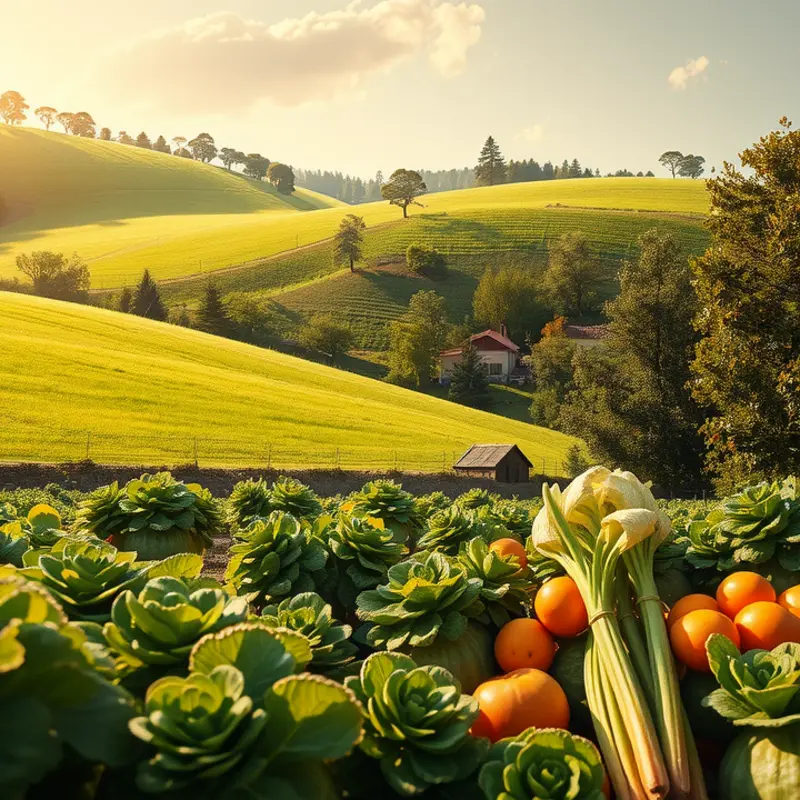 A vibrant sunlit field showcasing the freshness of organic produce.