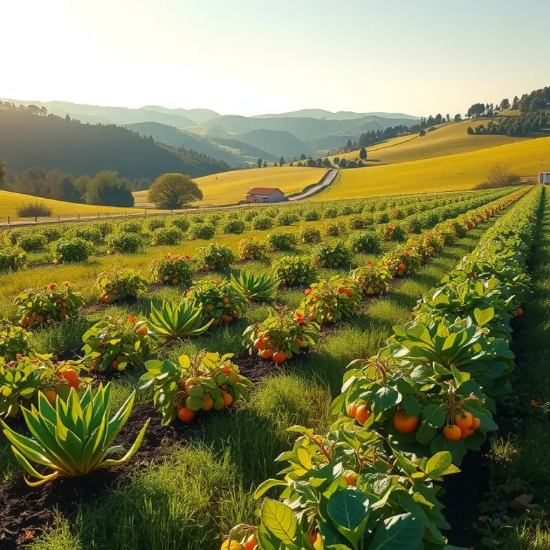 A sunlit field displaying vibrant fruits and vegetables, symbolizing the essence of a vegan diet.