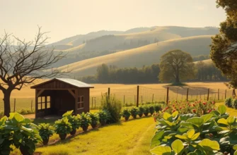 A serene landscape depicting a lush field of vegetables under soft sunlight.