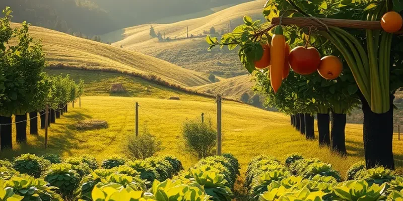 A scenic field with fresh produce reflecting healthy nutrition principles.