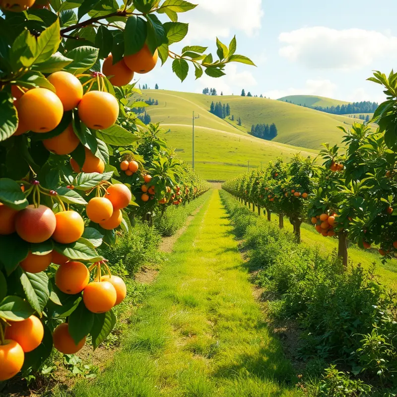 A sunlit field abundant with fruits and vegetables illustrates the freshness of natural produce.