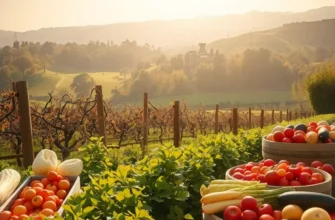 Idyllic landscape with healthy nutrition elements symbolizing heart health.