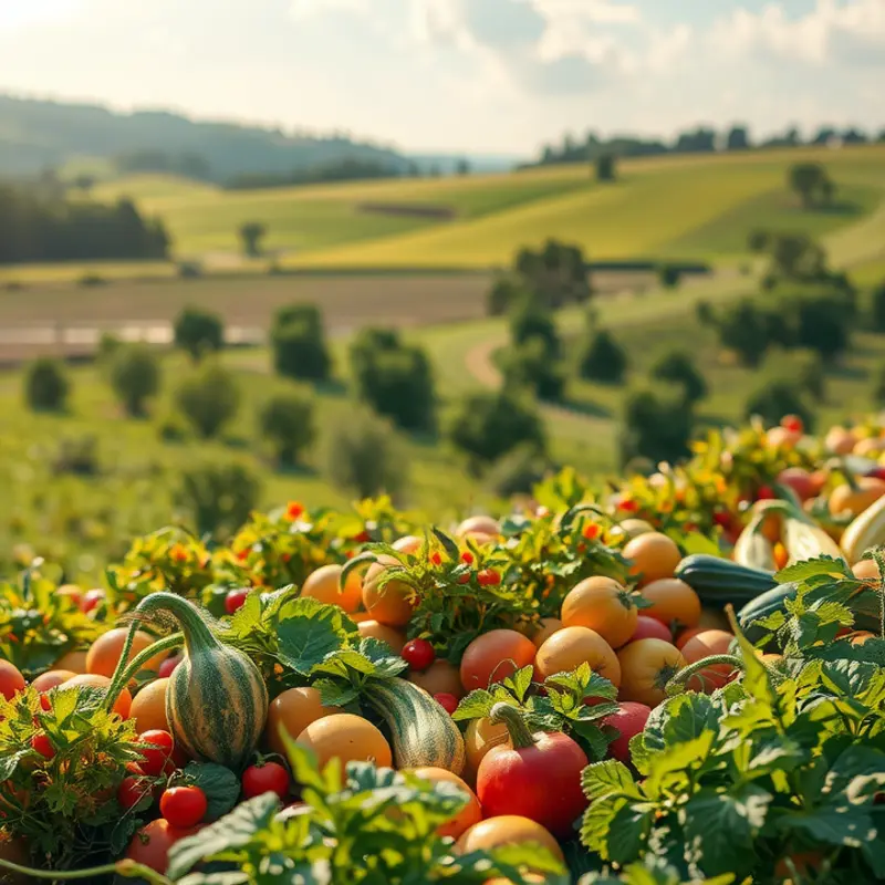 A scenic view of a lush outdoor landscape filled with vibrant produce.