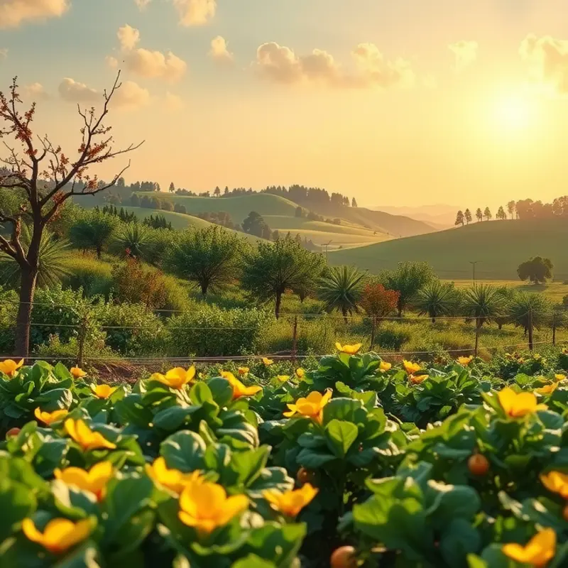 A vibrant orchard filled with citrus fruits and lush greenery.