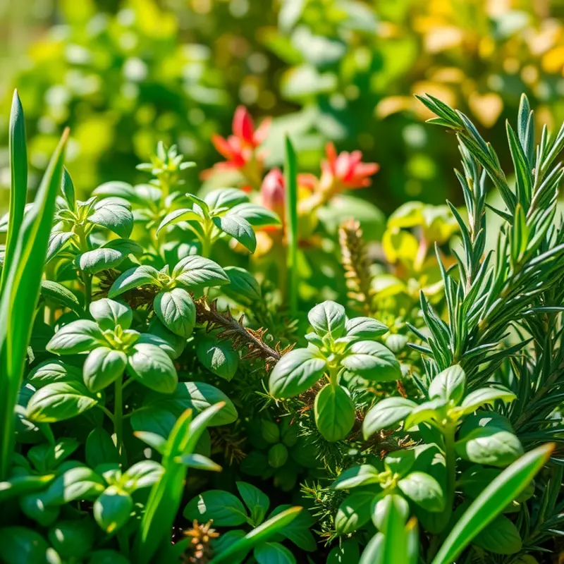 A vibrant herb garden flourishing under sunshine.