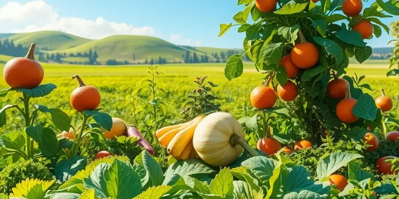 Sunlit field filled with lush, thriving herbs in a beautiful natural landscape.