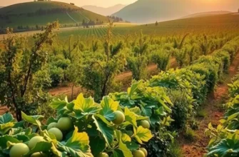A beautiful sunlit field filled with a variety of organic fruits and vegetables.