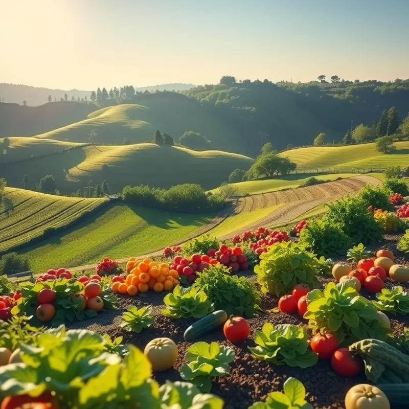 A vibrant landscape showcasing natural elements and healthy produce.