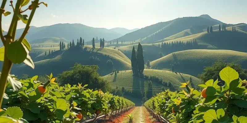A vibrant and lush landscape depicting a rich variety of organic produce associated with high-protein diets.