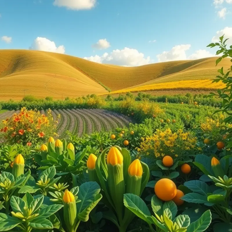 A sunlit field showcasing vibrant fruits and vegetables representing the high-protein paleo diet.
