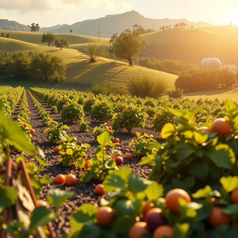 A sunlit field showcasing vibrant fruits and vegetables representing the high-protein paleo diet.
