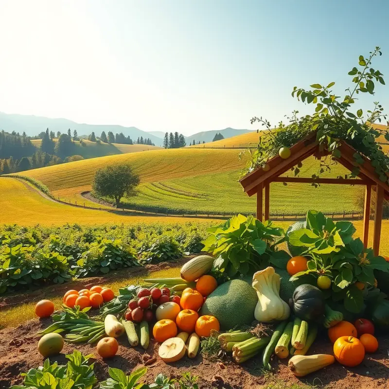 A serene sunlit field showcasing vibrant produce and lush greenery, representing the essence of healthy hydration.