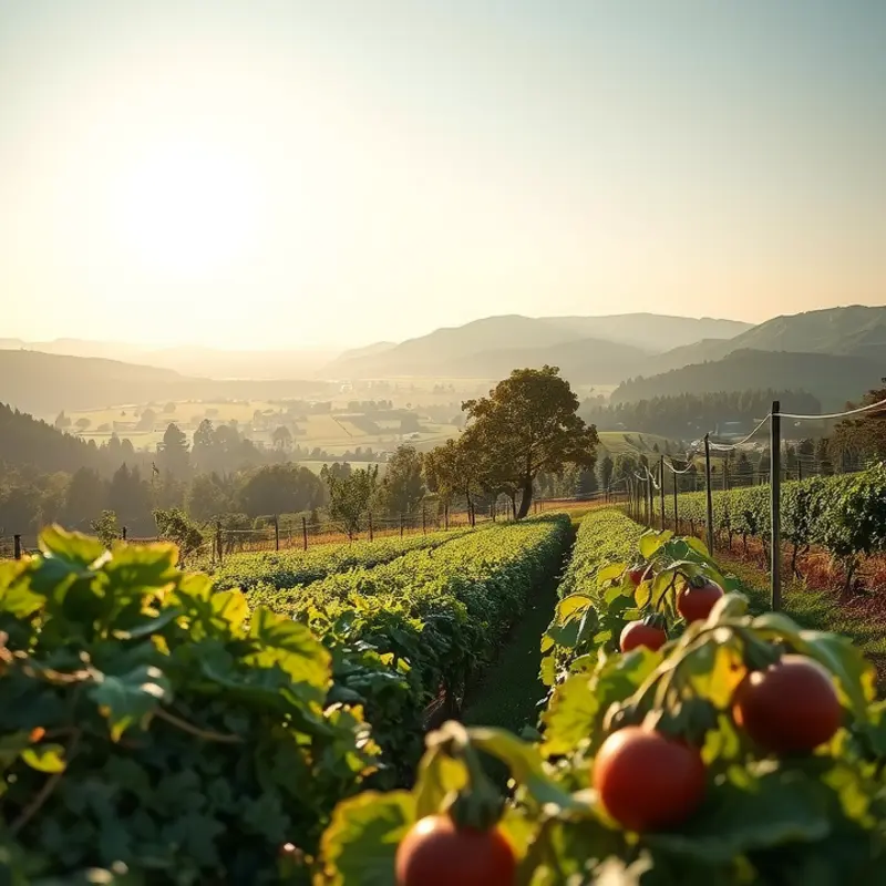 A sunlit landscape showcasing the abundance of nature and healthy nutrition.