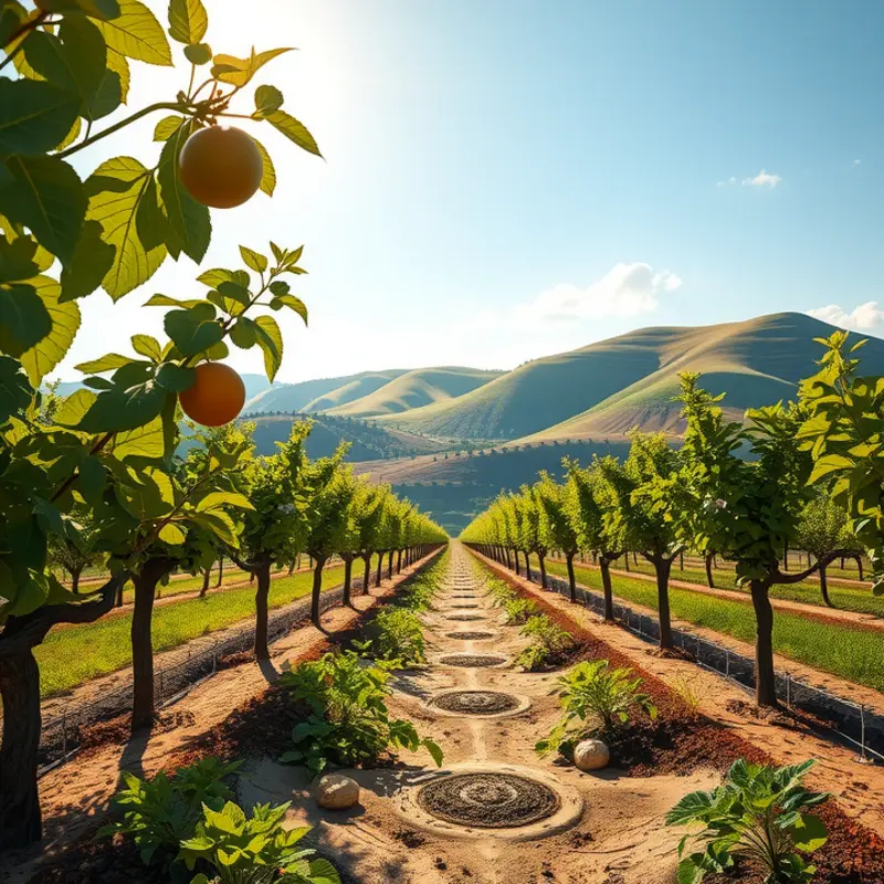 A vibrant landscape showcasing the abundance of organic produce in nature.