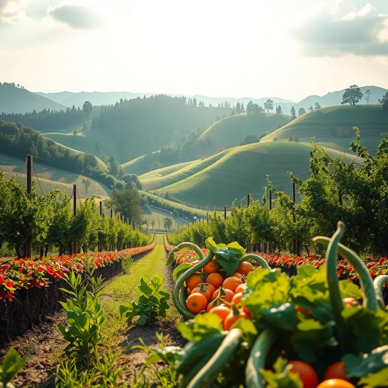 A tranquil sunlit field showcasing the abundance of nature and healthy produce.