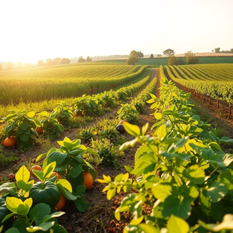 A vibrant sunlit field of organic produce highlighting nutritional diversity.