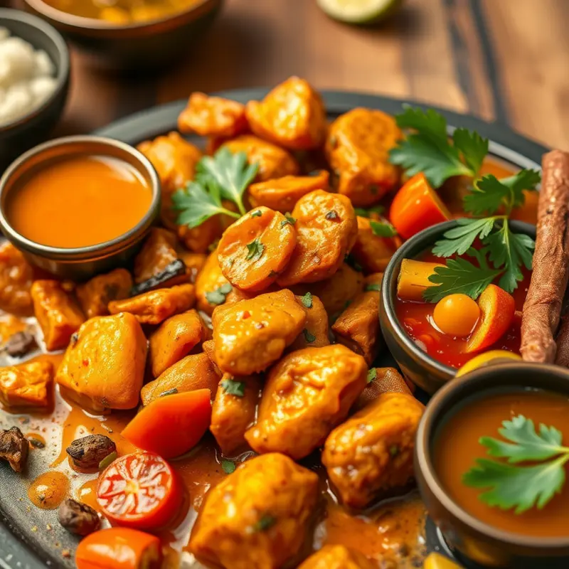 An array of traditional Indian curries showcasing vibrant colors and a mix of spices.