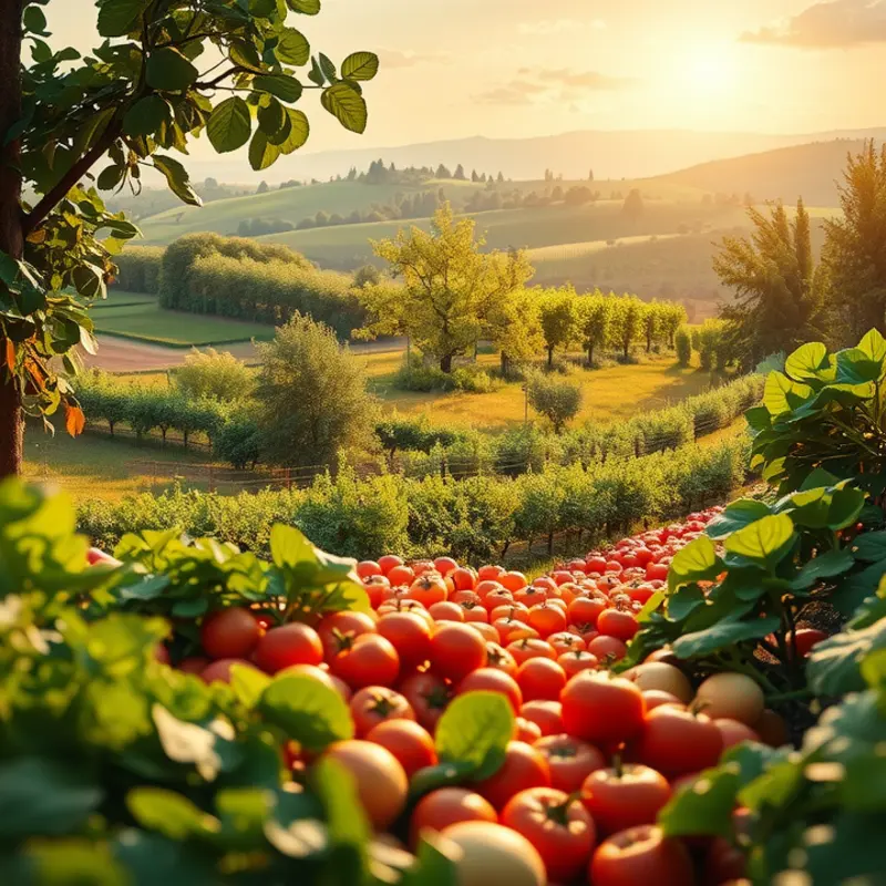 A lush, sunlit field filled with organic plants representing sustainable sweeteners.