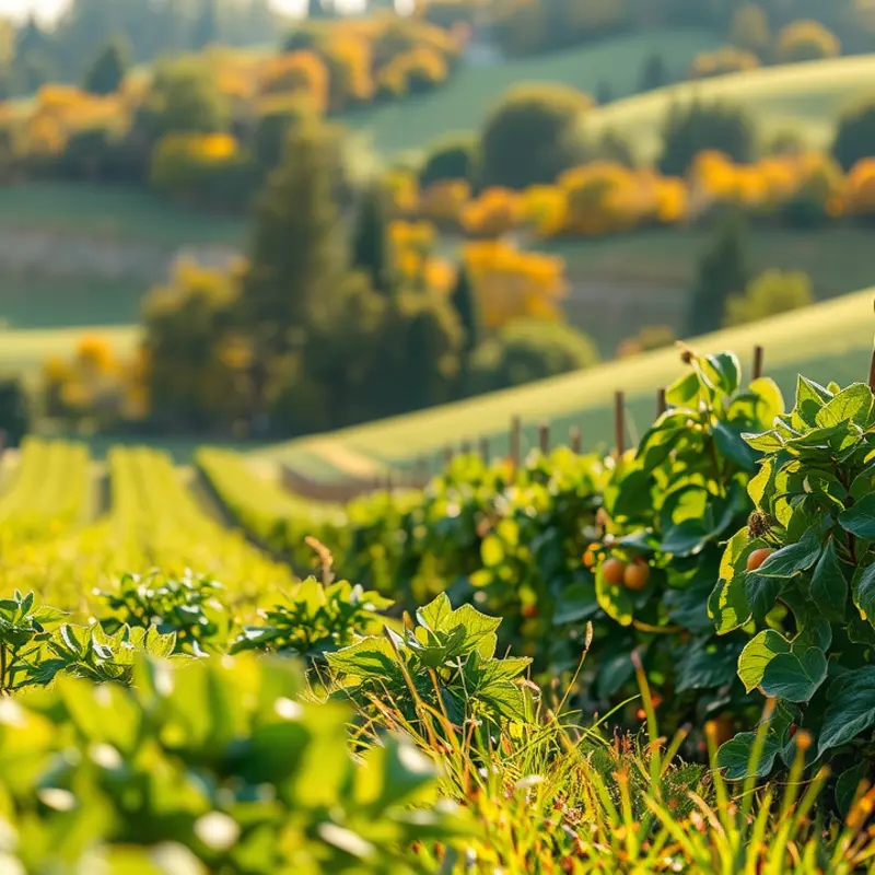 A sunlit orchard teeming with ripe fruits ready for harvesting.