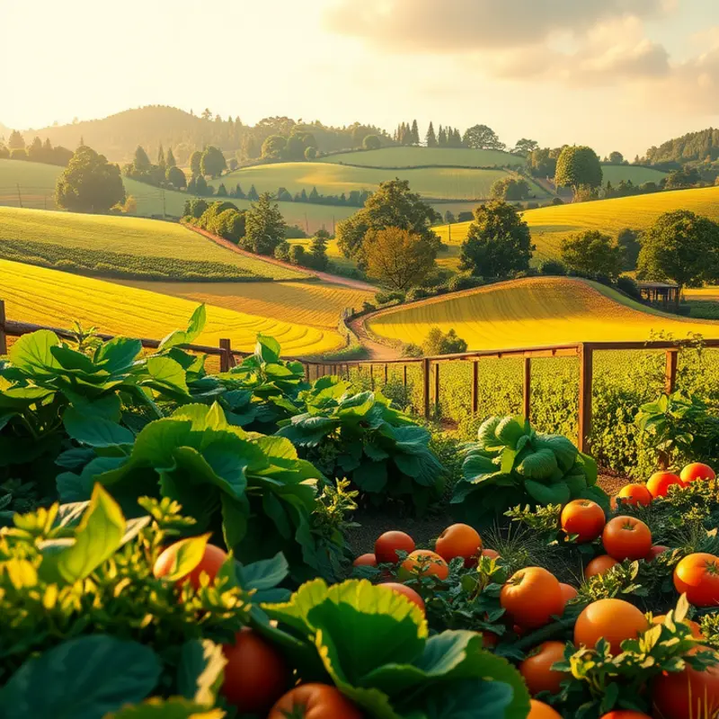A sunlit orchard filled with fresh, organic produce.