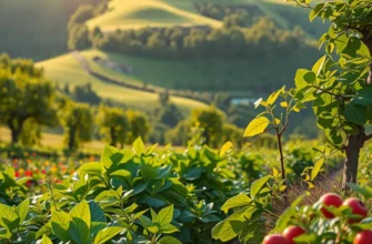 A sunlit field filled with vibrant vegetables and fruits, rich in organic elements.