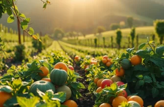 A scenic landscape showcasing healthy organic produce in a natural setting.