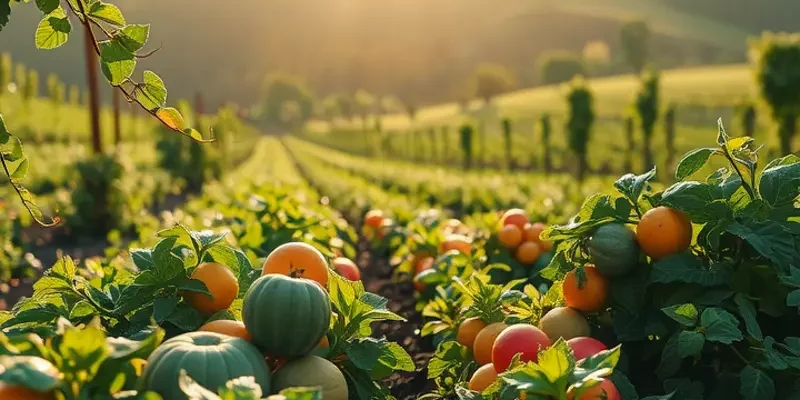 A scenic landscape showcasing healthy organic produce in a natural setting.