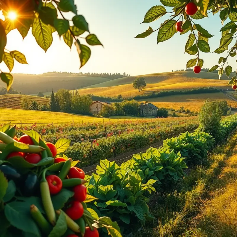 A serene landscape showcasing the abundance of nature and healthy nutrition.