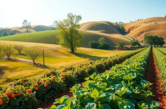 A picturesque landscape filled with vibrant fruits and vegetables under the warm sun.