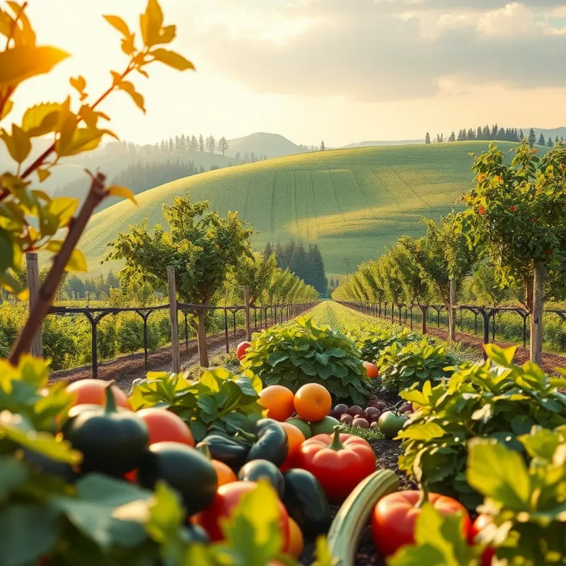 A vibrant orchard showcasing fresh vegetables and fruits, embodying the essence of natural ingredients.