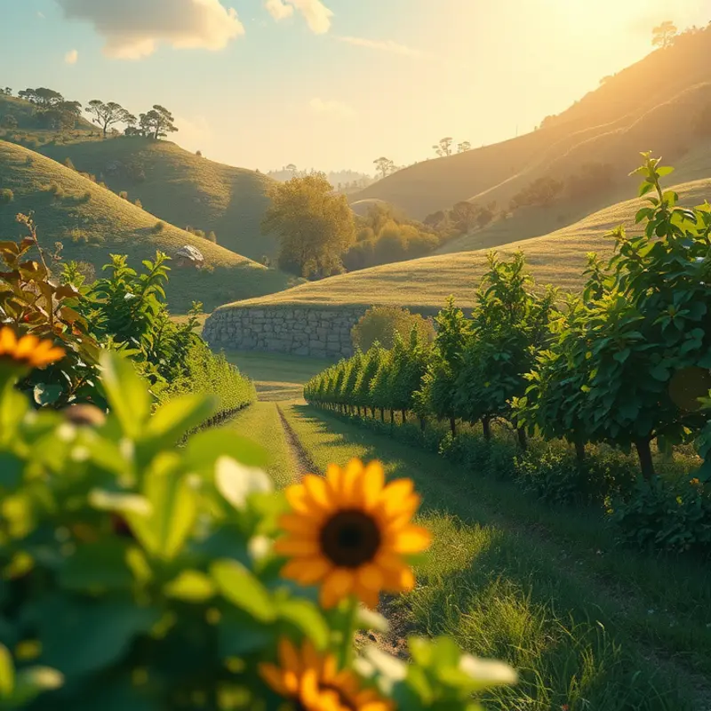 A sunlit orchard brimming with vibrant local produce.