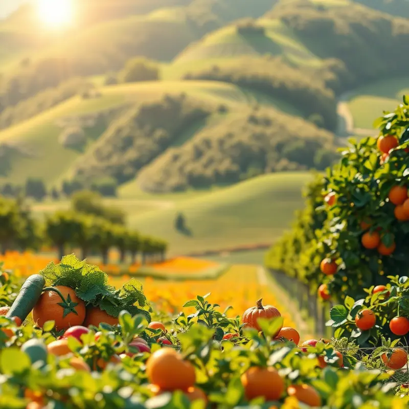 A vibrant field filled with organic vegetables and fruits, showcasing the beauty of plant-based diets.