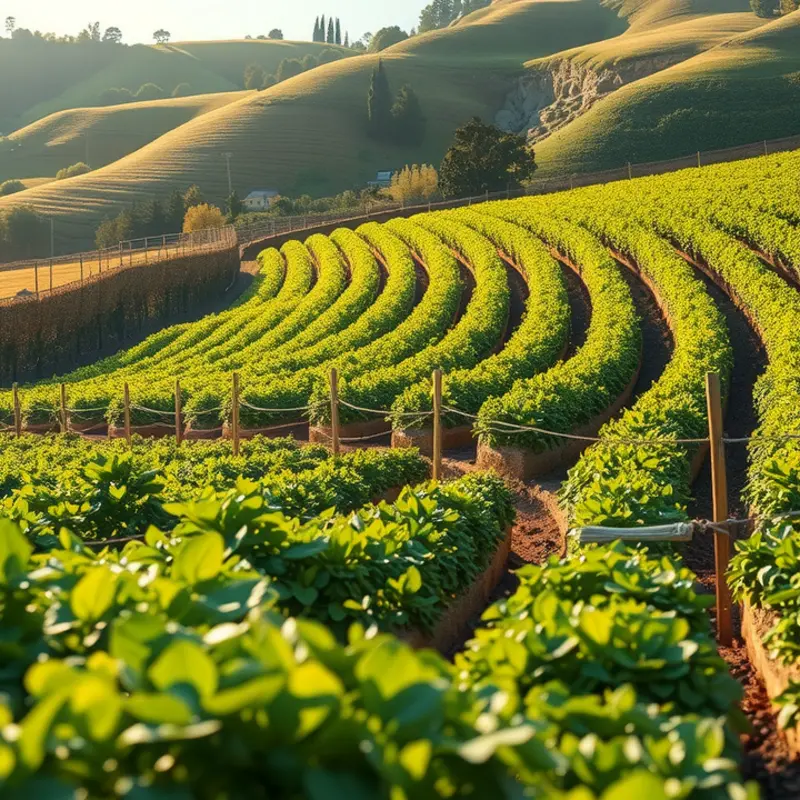 A vibrant landscape showcasing the abundance of vegetables and fruits, central to a longevity diet.
