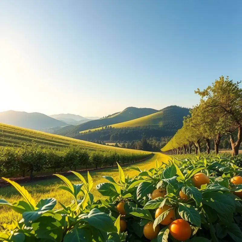 A vibrant landscape showcasing the abundance of vegetables and fruits, central to a longevity diet.