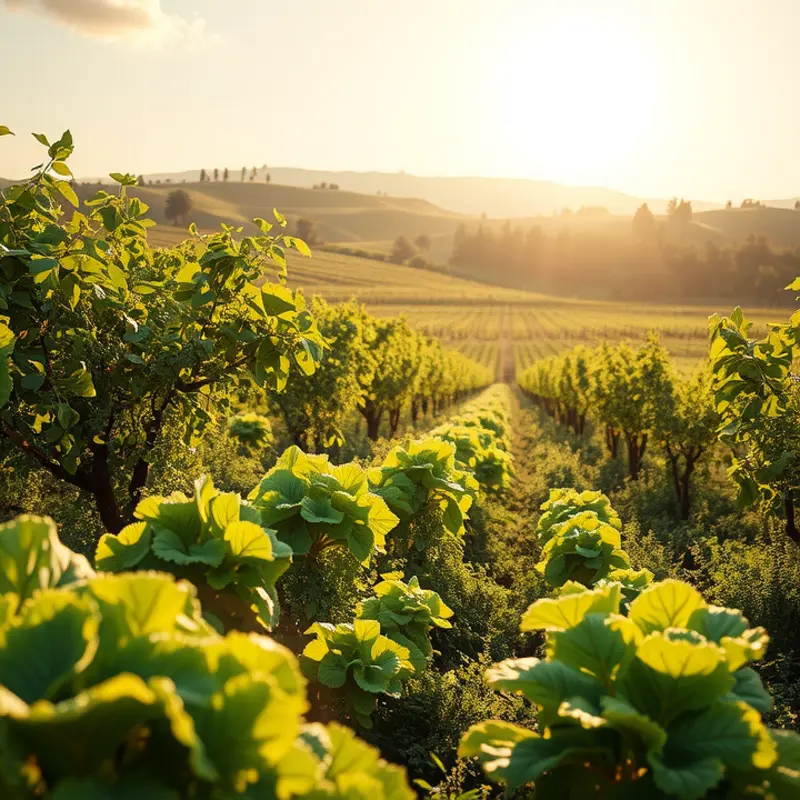 A vibrant display of fresh vegetables in a lush orchard.