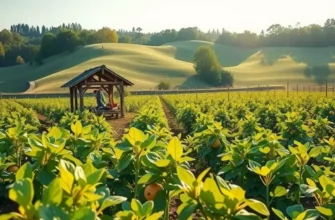 A scenic view of a lush organic landscape with healthy crops and vibrant fruits.