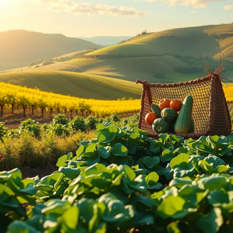 A serene sunlit garden featuring the natural beauty of organic produce.