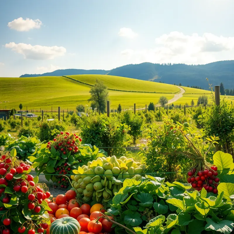 A lush landscape filled with vibrant vegetables and fruits, embodying the essence of fresh ingredients.