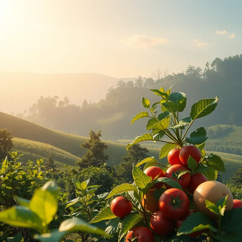 A sunlit field brimming with vibrant fruits and vegetables, encapsulating the essence of healthy eating.