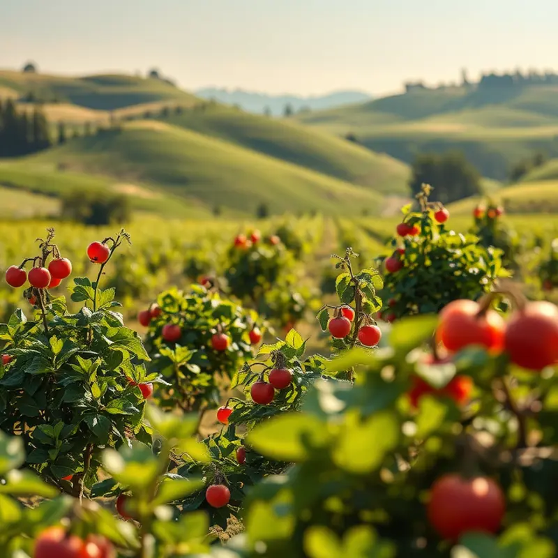 A vibrant sunlit field showcasing fresh organic produce.