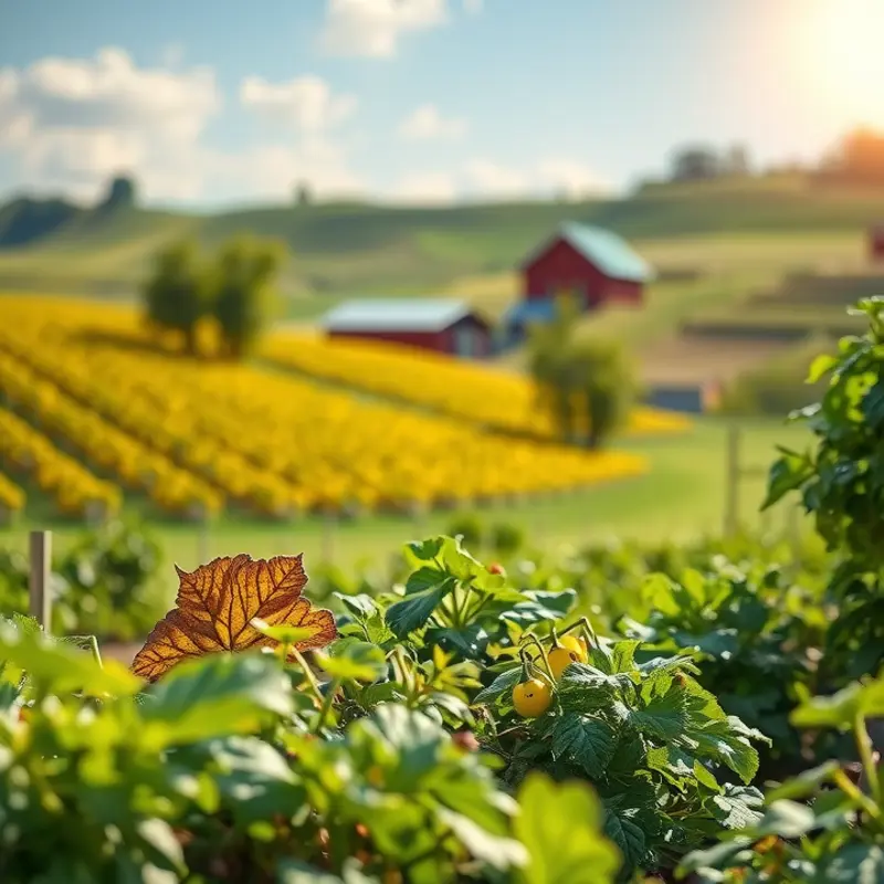 A vibrant sunlit field showcasing fresh organic vegetables and fruits in nature.