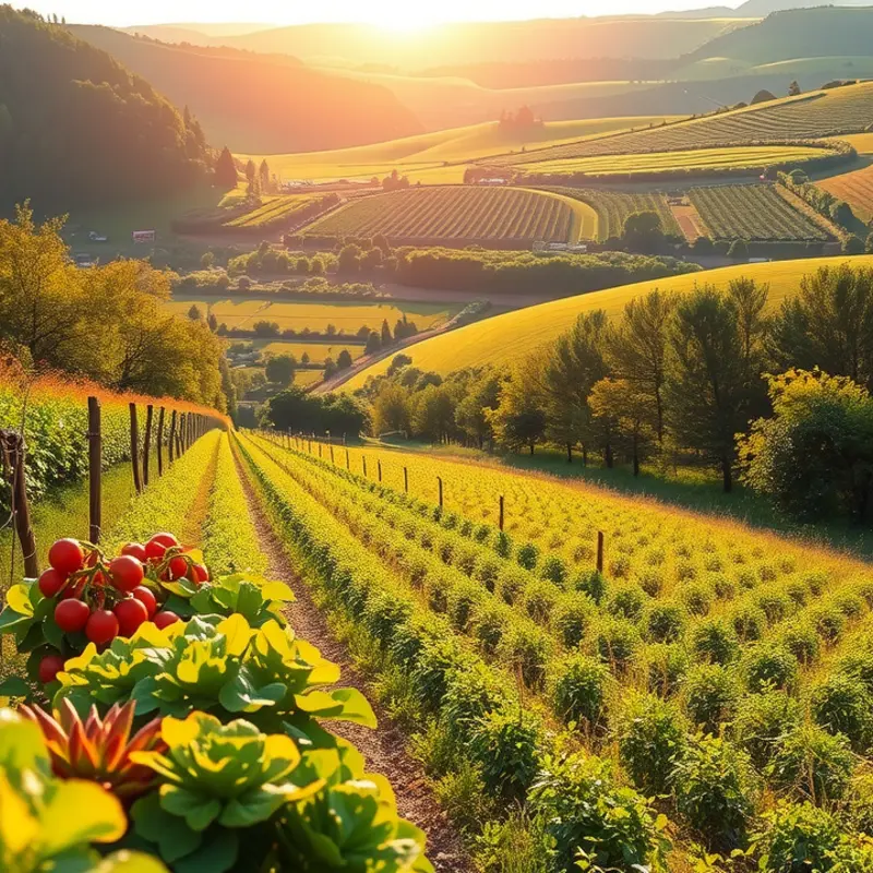 A vibrant sunlit field showcasing the beauty of organic produce.