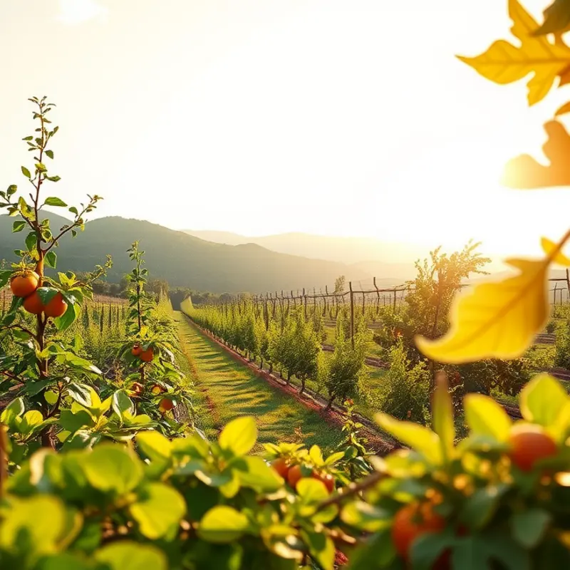 A sunlit field showcasing the abundance of organic vegetables and fruits.