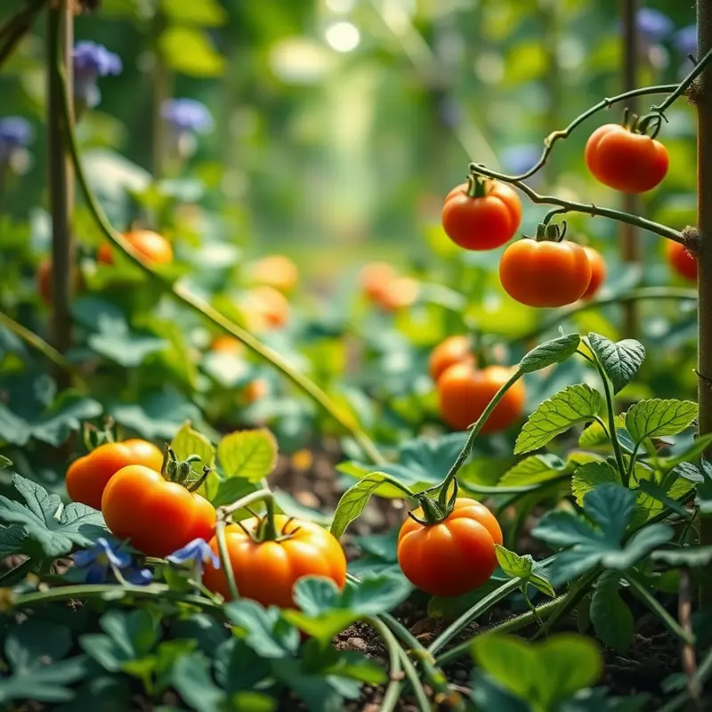 A sunlit field illustrating organic produce in a lush environment.