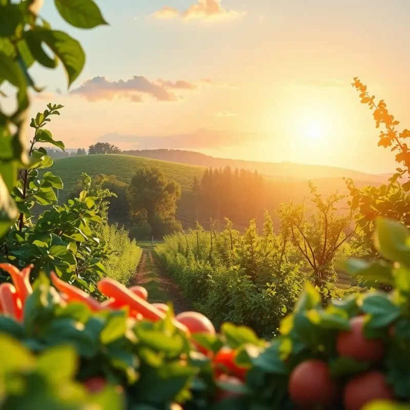 A picturesque sunlit field with vibrant organic produce.