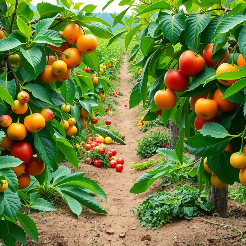A picturesque field filled with fresh organic vegetables and fruits, symbolizing healthy cooking.