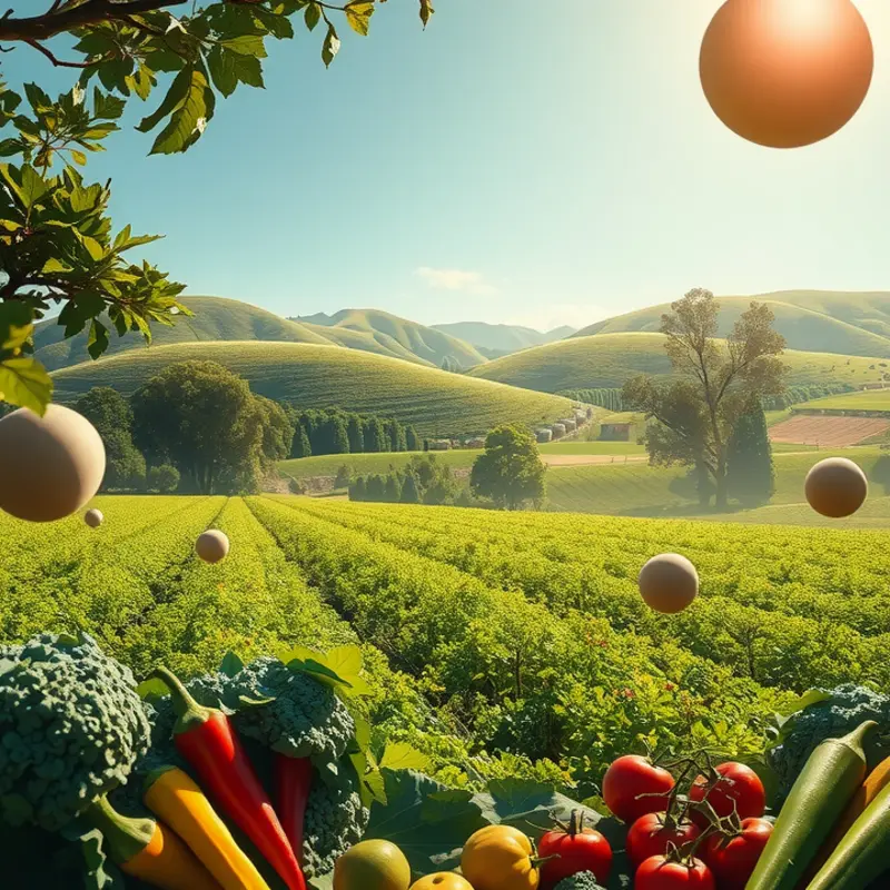 A vibrant, sunlit field showcasing lush organic produce.