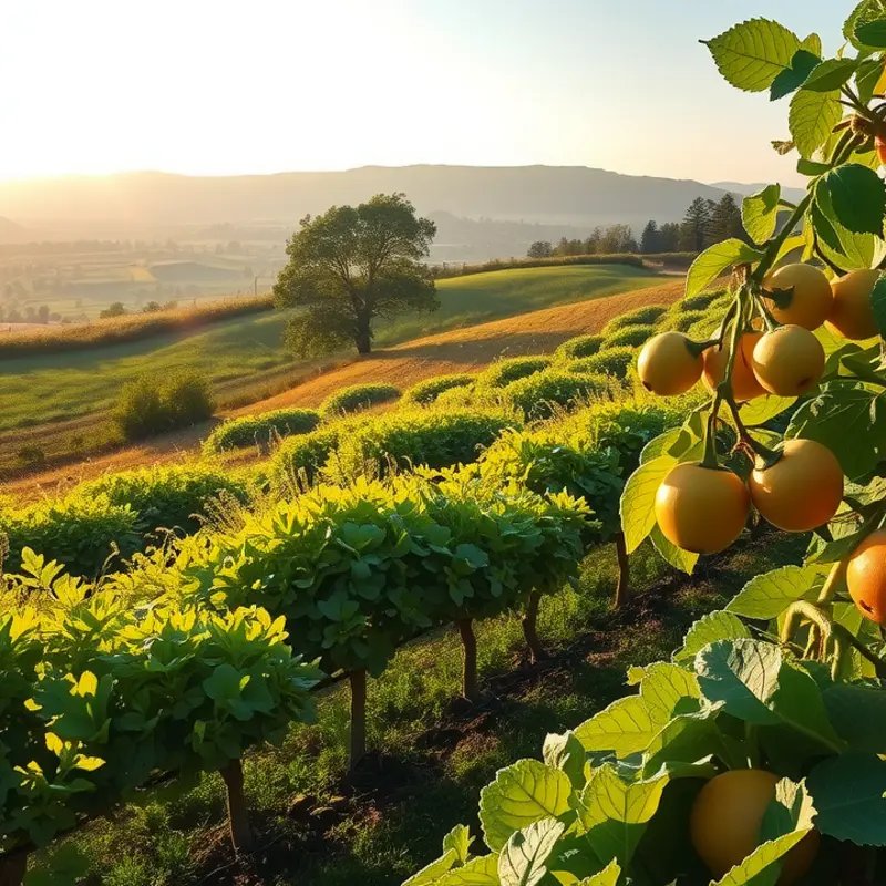 A sunlit field showcasing organic vegetables and fruits, embodying the spirit of healthy cooking.