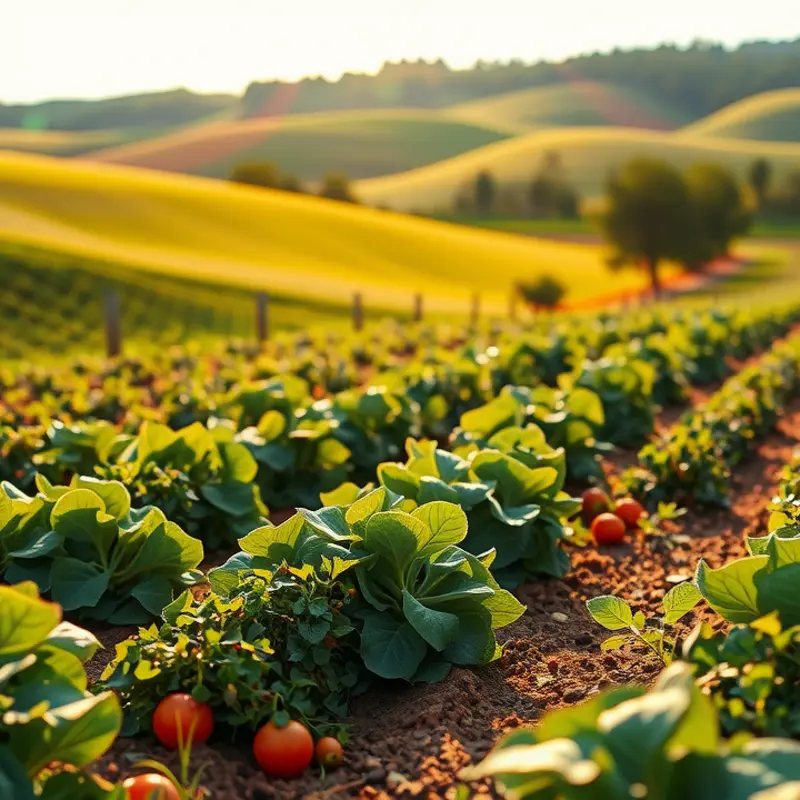 A sunlit field showcasing organic produce, representing abundance and freshness.