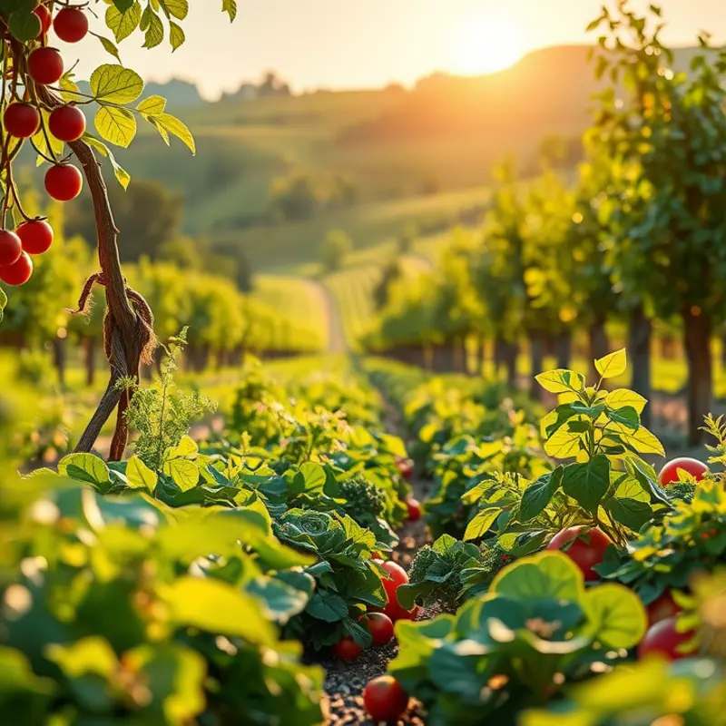 A sunlit field showcasing vibrant organic produce.